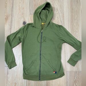 Unisex Aviator Nation Green Hoodie Jacket w gold bolt sz large